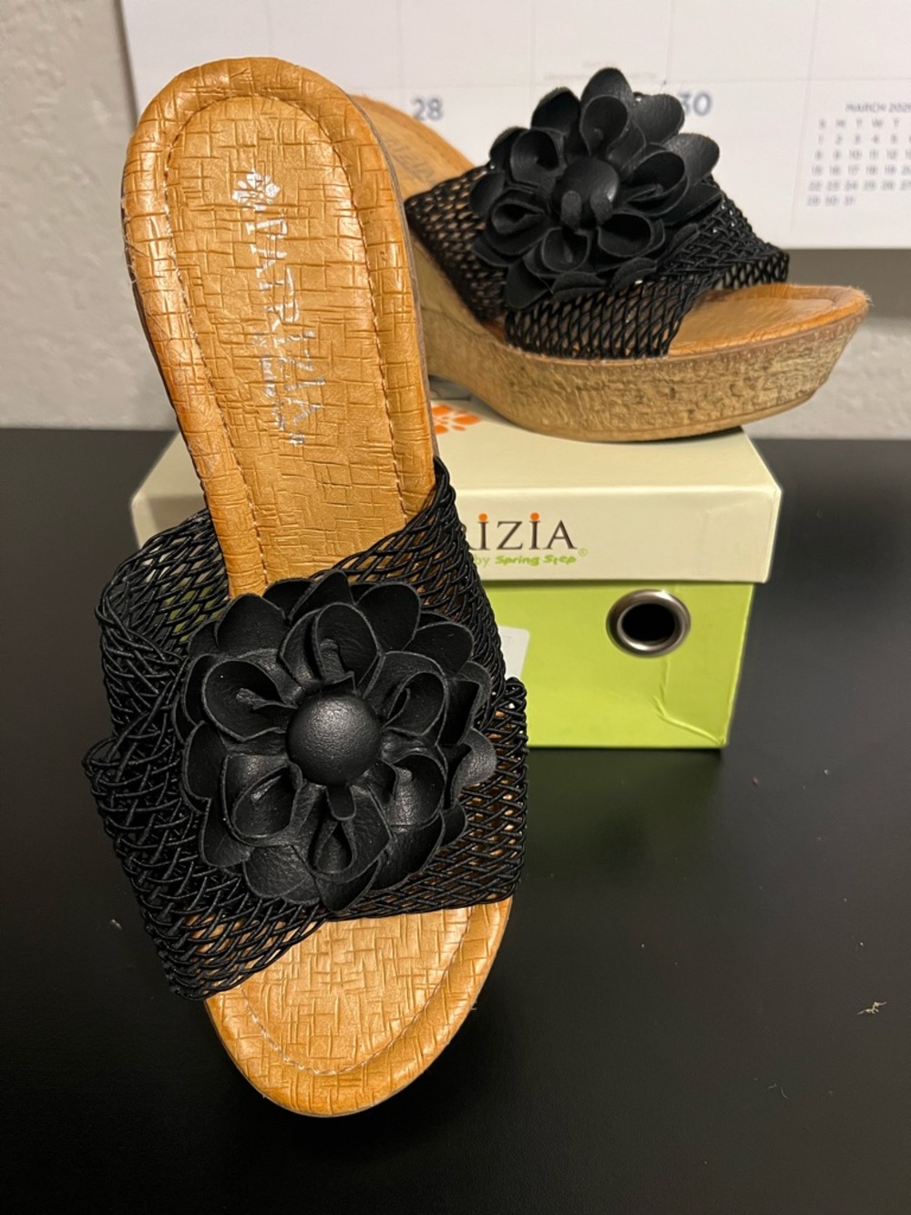 Patricia Black Floral Wedge Slide Sandals